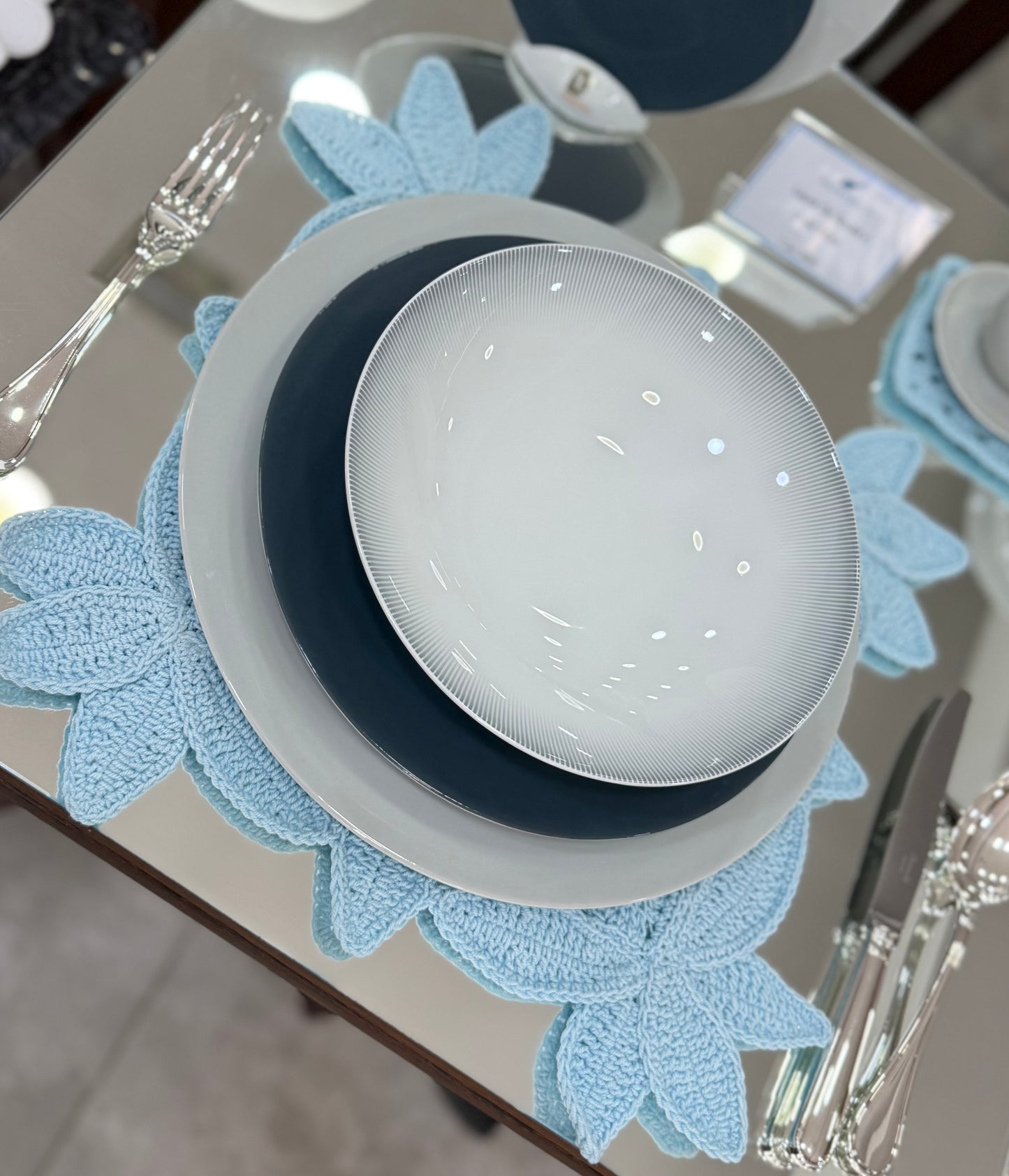Set AZUL BEBE de 6 individuales + porta vasos
